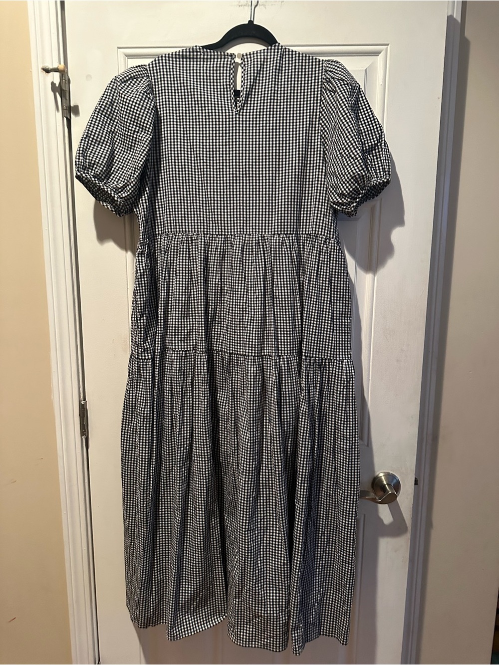 Anthropologie Eri + Ali Black & White Gingham Tiered Maxi Dress Puff Sleeves - Picture 7 of 11